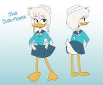  aged_up anatid anseriform anthro avian avian_butt barefoot bird bottomwear braided_hair braided_pigtails clothed clothing disney duck duck_footed ducktales ducktales_(2017) feet female furgonomic_bottomwear furgonomics hair hi_res june_duck model_sheet mr._blue_(artist) navy_hat navy_sailor navy_shirt navy_skirt navy_uniform no_underwear sailor sailor_hat sailor_suit sailor_uniform skirt skirt_parted solo young_adult 