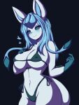  2024 3:4 absurd_res anthro aquakey big_breasts blue_body blush bodily_fluids breasts canid canine clothed clothing digital_media_(artwork) eeveelution female fur generation_1_pokemon generation_4_pokemon glaceon hair hi_res invalid_tag looking_at_viewer mammal nintendo nipples pokemon pokemon_(species) simple_background solo white_body white_fur 