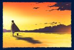  1boy bad_id bad_pixiv_id black_cat black_cloak black_hair border cat cloak cloud from_behind mikabu naruto_(series) outdoors scenery shadow solo sunset uchiha_sasuke walking 