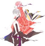  1boy 1girl belt black_pants black_shirt brain_buster carrying double_bun flower gintama grey_hair hair_between_eyes hair_bun hair_flower hair_ornament hair_ribbon hand_in_another&#039;s_hair hibiscus japanese_clothes kagura_(gintama) kimono pants parted_lips piggyback pink_hair purple_belt red_kimono ribbon sakata_gintoki shirt short_hair sidelocks upper_body white_background 