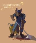  anthro backpack blep blood bodily_fluids brown_body canid canine canis cleaning_tool clothed clothing digitigrade english_text footwear hat headgear headwear hi_res kyle_(the_werecleaner) male mammal mop solo text the_werecleaner tongue tongue_out torn_clothing torn_footwear wolf zxcy3ber 