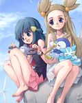  bad_id bad_pixiv_id bare_legs barefoot blue_hair brown_hair closed_eyes day feet gen_1_pokemon gen_4_pokemon hair_ornament headwear_removed hikari_(pokemon) holding holding_pokemon lowres magnemite mikan_(pokemon) multiple_girls pachirisu piplup pokemon pokemon_(creature) pokemon_(game) pokemon_dppt saitou_teikoku sitting sleeping two_side_up u_u 