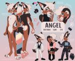  angel_(cinderwishes) anthro boots bottomwear brown_body brown_fur butt caracal caracal_(genus) cheek_tuft cinderwishes clothed clothing collar collar_only crop_top crossdressing ear_piercing ear_ring ear_tuft english_text facial_tuft fangs featureless_crotch felid feline femboy fishnet_clothing fishnet_legwear footwear fur half-closed_eyes hi_res high_heeled_boots high_heels industrial_piercing inner_ear_fluff jacket leather leather_clothing leather_jacket leather_topwear legwear male mammal model_sheet narrowed_eyes nude open_mouth open_smile pawpads paws piercing pink_pawpads ring_piercing shirt skirt smile solo suit suit_jacket tan_body tan_fur teeth text topwear tuft 