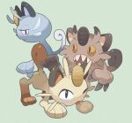  alolan_meowth black_eyes claws commentary fangs fangs_out galarian_meowth gogot green_background highres meowth no_humans one_eye_closed open_mouth pokemon pokemon_(creature) sharp_teeth symbol-only_commentary teeth tongue tongue_out 