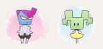  2girls blue_skin bow chiimako colored_skin dress drill_hair full_body gloves green_hair green_skin happy long_hair mario_(series) mimi_(paper_mario) multiple_girls nastasia paper_mario smile super_paper_mario 