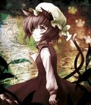  animal_ears bad_id bad_pixiv_id brown_eyes brown_hair cat_ears cat_tail chen drawings dress earrings eruza hat highres jewelry multiple_tails paw_print short_hair solo tail touhou 