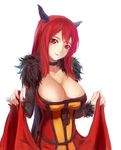  areolae breasts dress exxe highres horns huge_breasts looking_at_viewer maou_(maoyuu) maoyuu_maou_yuusha red_eyes red_hair smile solo 