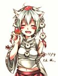  animal_ears blush breasts closed_eyes dated hat inubashiri_momiji medium_breasts midriff navel nora_wanko short_hair smile solo tokin_hat touhou wolf_ears 