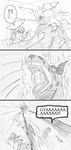  breathing_fire broken_glass burning comic danny_(jojo) dio_brando dog fangs fire fireball glass graphite_(medium) greyscale highres jojo_no_kimyou_na_bouken jonathan_joestar looking_back monochrome multiple_boys parody traditional_media translated utano 