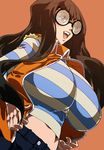  breasts carly_nagisa glasses huge_breasts impossible_clothes impossible_shirt shirt solo yuu-gi-ou yuu-gi-ou_5d's 