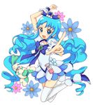  &gt;_&lt; :3 blue blue_choker blue_eyes blue_hair blue_skirt boots choker closed_eyes coffret_(heartcatch_precure!) cure_marine dress flower hair_ornament heart heartcatch_precure! kurumi_erika long_hair magical_girl precure ribbon sikuhima skirt smile thighhighs white_legwear wrist_cuffs x3 