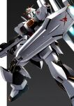  absurdres beam_rifle black_background char&#039;s_counterattack commentary energy_gun exhaust fin_funnels finger_on_trigger flying green_eyes gun gundam highres holding holding_gun holding_weapon insignia legs_apart looking_ahead mecha mecha_focus mobile_suit no_humans nu_gundam robot science_fiction shield solo takahashi_masaki two-tone_background v-fin weapon white_background 