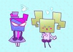  2girls blue_skin bow chiimako colored_skin cosplay costume_switch dress drill_hair full_body gloves green_hair green_skin happy long_hair mario_(series) mimi_(paper_mario) multiple_girls nastasia paper_mario smile super_paper_mario 