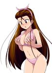  alternate_breast_size bikini breast_hold breasts brown_eyes brown_hair cleavage hairband halterneck idolmaster idolmaster_(classic) kumataka large_breasts long_hair minase_iori navel solo swimsuit 