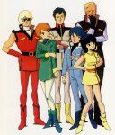  1980s_(style) 2girls 4boys belt boots bright_noa fa_yuiry gundam henken_bekkener kamille_bidan key_visual kitazume_hiroyuki military_uniform multiple_boys multiple_girls official_art promotional_art quattro_bajeena reccoa_londe retro_artstyle scan science_fiction uniform zeta_gundam 