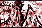  character_name dated flandre_scarlet letterboxed looking_at_viewer monochrome nora_wanko smile solo touhou wings 