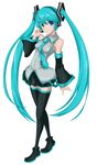  blue_eyes detached_sleeves hatsune_miku highres long_hair looking_at_viewer necktie solo thighhighs twintails very_long_hair vocaloid white_background yuta1147 zettai_ryouiki 