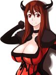  breasts choker cleavage demon_girl horns huge_breasts impossible_clothes long_hair looking_at_viewer maou_(maoyuu) maoyuu_maou_yuusha red_eyes red_hair simple_background solo suesan white_background 