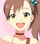  bad_id bad_pixiv_id brown_hair butterfly_hair_ornament chousoku_henkei_gyrozetter futami_mami green_eyes hair_ornament idolmaster idolmaster_(classic) inaba_rinne long_hair look-alike open_mouth parody shijuu_shuu side_ponytail smile solo style_parody 