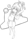  adjusting_hair armpit_peek armpits arms_up eighth_note greyscale highres lineart looking_at_viewer monochrome moriya_suwako mouth_hold musical_note nora_wanko solo spoken_musical_note touhou 