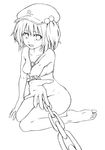  breasts chain greyscale hat highres kawashiro_nitori lineart medium_breasts monochrome nipples nora_wanko nude simple_background solo tears touhou two_side_up white_background 