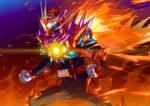  1boy absurdres armor belt_buckle black_bodysuit bodysuit buckle clenched_teeth cowboy_shot fire gotcha_driver helmet highres kamen_rider kamen_rider_gotchard_(series) kamen_rider_gotchard_daybreak male_focus orange_armor orange_helmet otokamu rider_belt solo teeth 
