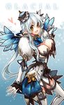  alternate_costume alternate_eye_color alternate_hair_color bad_id bad_pixiv_id blue_background breasts cleavage crown elsword fur_trim large_breasts limble long_hair rena_(elsword) skirt smile snowflakes solo thighhighs white_hair white_legwear yellow_eyes 