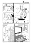  azuman bespectacled bow chair clothes_writing comic computer crossed_legs fujiwara_no_mokou glasses greyscale hair_bow indoors keyboard_(computer) long_hair monochrome mouse_(computer) ponytail shirt shorts sitting t-shirt touhou translated truth 