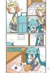  aqua_hair blonde_hair chibi_miku comic detached_sleeves hair_ribbon hatsune_miku kagamine_rin long_hair minami_(colorful_palette) multiple_girls neckerchief necktie ribbon shirt short_hair silent_comic skirt twintails vocaloid |_| 