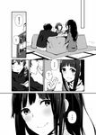  2girls chitanda_eru comic feeding food fruit fukube_satoshi greyscale hyouka ibara_mayaka jin_(crocus) long_hair monochrome multiple_boys multiple_girls orange oreki_houtarou short_hair translation_request 