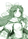  arm_cannon bow breasts hair_bow kazetto large_breasts long_hair reiuji_utsuho short_sleeves sketch smile solo third_eye touhou weapon wings 