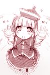  blush crescent hands_up hat kazetto long_sleeves lunasa_prismriver monochrome open_mouth short_hair sketch skirt solo touhou 