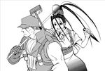  1girl alternate_costume antenna_hair bad_id bad_pixiv_id final_fight gloves greyscale hair_pulled_back high_ponytail ibuki_(street_fighter) janitor kunai long_hair monochrome mop no_pupils plunger rolento sasaki_(sid328) scar screentones scrunchie sleeveless street_fighter street_fighter_iii_(series) street_fighter_x_tekken street_fighter_zero_(series) v very_long_hair weapon 