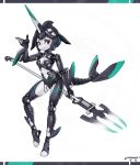  1girl breasts cetacean_tail colored_skin fins fish_tail full_body highres holding_trident horns joints lordyanyu mechanical_hair mechanical_tail navel orca_girl original piston polearm red_eyes robot_girl robot_joints single_horn small_breasts solo tail trident weapon white_skin 