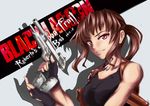  absurdres beretta_92 black_lagoon bmh brown_hair fingerless_gloves gloves gun handgun highres holster locked_slide long_hair magazine_(weapon) pistol ponytail red_eyes reloading revy_(black_lagoon) shoulder_holster solo tank_top tattoo weapon 