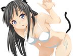  :o animal_ears arm_up bare_shoulders bikini black_hair blue_eyes blush breasts cat_ears cleavage ew leaning_forward long_hair medium_breasts navel original side-tie_bikini simple_background solo swimsuit tail white_background white_swimsuit 