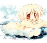  ass blonde_hair bra breasts large_breasts no_nipples original pointy_ears red_eyes sakaki_(noi-gren) short_hair solo underwear water 