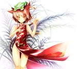  animal_ears brown_eyes brown_hair cat_ears cat_tail chen china_dress chinese_clothes dress fingernails hat jewelry long_fingernails multiple_tails nail_polish otogi_kyouka revision sharp_fingernails short_hair single_earring slit_pupils smile solo tail thigh_gap touhou 