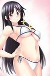  absurdres bad_id bad_pixiv_id bikini black_hair dacchi hair_ribbon highres kurugaya_yuiko little_busters! long_hair purple_eyes ribbon smile solo swimsuit very_long_hair 