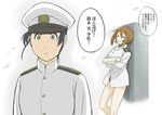  black_hair brown_eyes brown_hair crossed_arms ghost graveyard hat military military_uniform multiple_girls original rikizo translated uniform world_witches_series 