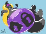  2024 2_tails 4_toes 5_fingers anthro big_diaper biped black_body blue_background claws clothed clothing diaper diaper_only digital_media_(artwork) dipstick_tail dragon drone dronification feet fingers floatzel gas_mask generation_4_pokemon glistening glistening_body goo_transformation hi_res hypnosis hypnotic_visor latex latex_body latex_diaper latex_transformation lean_the_dragon liquid_latex lock_symbol male markings mask mind_control multi_tail mythological_creature mythological_scalie mythology nintendo pokemon pokemon_(species) purple_body purple_diaper purple_visor scalie simple_background solo soul-silver-dragon species_transformation striped_body stripes tail tail_markings toe_claws toes toony topless transformation visor wearing_diaper 