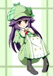  :o arms_up black_hair blush boots capelet deerstalker dress green_capelet green_dress green_hat hat hercule_barton long_hair red_eyes sitting solo tantei_opera_milky_holmes 