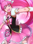  :d aino_megumi bow brooch cure_lovely happinesscharge_precure! happy jewelry long_hair magical_girl nyaasora open_mouth outstretched_arms pink pink_background pink_bow pink_eyes pink_hair pink_skirt ponytail precure skirt smile solo spread_arms thighhighs white_legwear wide_ponytail 