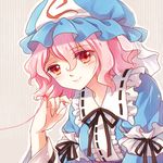  hat japanese_clothes lilith_(lilithchan) lips pink_eyes pink_hair red_string ribbon saigyouji_yuyuko short_hair smile solo string touhou triangular_headpiece 