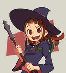 ammonio brown_hair hat kagari_atsuko little_witch_academia long_hair open_mouth solo witch witch_hat 