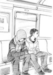  alex_mercer assassin's_creed_(series) bad_id bad_pixiv_id crossover desmond_miles greyscale hood hooded_jacket jacket male_focus monochrome multiple_boys prototype_(game) sitting takamine train_interior 