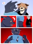 2024 5_fingers 5_panel_comic alternate_species anthro belly binturong black_body black_clothing black_fur black_nose black_shirt black_topwear blood blue_bottomwear blue_clothing blue_pants blue_shirt blue_topwear bodily_fluids border bottomwear brown_body brown_fur brown_nose cel_shading cheek_tuft closed_smile clothed clothing comic countershade_face countershade_fur countershade_torso countershading digital_media_(artwork) duo emanata eyebrows eyes_closed facial_tuft fingers flash_emanata floppy_ears fully_clothed fur happy heart_symbol hi_res imminent_death knife male mammal mouth_closed multicolored_body multicolored_fur novumave open_mouth open_smile pants pictographics pink_tongue pupils shaded shirt slightly_chubby smile snout speech_bubble stab stab_wound standing surprise tan_body tan_countershading tan_fur teeth tongue topwear tuft viverrid whiskers white_border winterfrost_(winterfrost) yellow_sclera