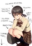  bad_id bad_pixiv_id bag black_hair bookbag check_translation chin_rest diagram directional_arrow grey_eyes highres ichikawa_feesu loafers long_hair original plaid plaid_skirt ponytail school_uniform shoes skirt solo squatting translation_request 