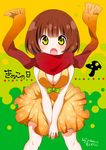  :o bad_id bad_pixiv_id blush bob_cut bow breasts brown_hair cleavage dress green_background green_bow large_breasts looking_at_viewer multicolored multicolored_clothes multicolored_scarf mushroom open_mouth orange_scarf original ragho_no_erika red_scarf scarf short_hair signature solo star star-shaped_pupils symbol-shaped_pupils translated yellow_background yellow_eyes 