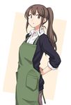  apron arms_behind_back aya_shachou brown_eyes brown_hair long_hair looking_at_viewer okujou_no_yurirei-san ponytail solo standing toomi_yuna tying 